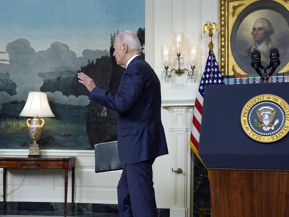 President Biden leaves the podium on Feb. 8 after speaking about the special counsel report on his handling of classified documents.
