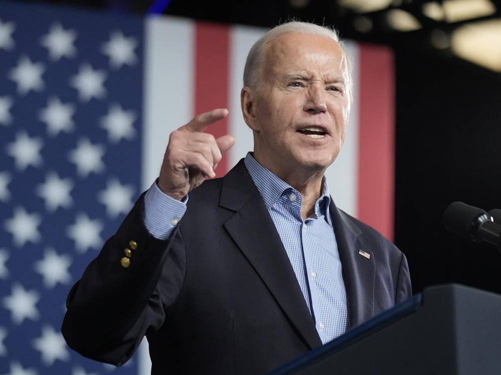 President Joe Biden speaks at a campaign rally March 9 at Pullman Yards in Atlanta.
