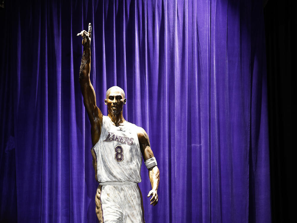 The Kobe Bryant Statue during an unveiling ceremony at Crypto.com Arena in Los Angeles on Feb. 8.