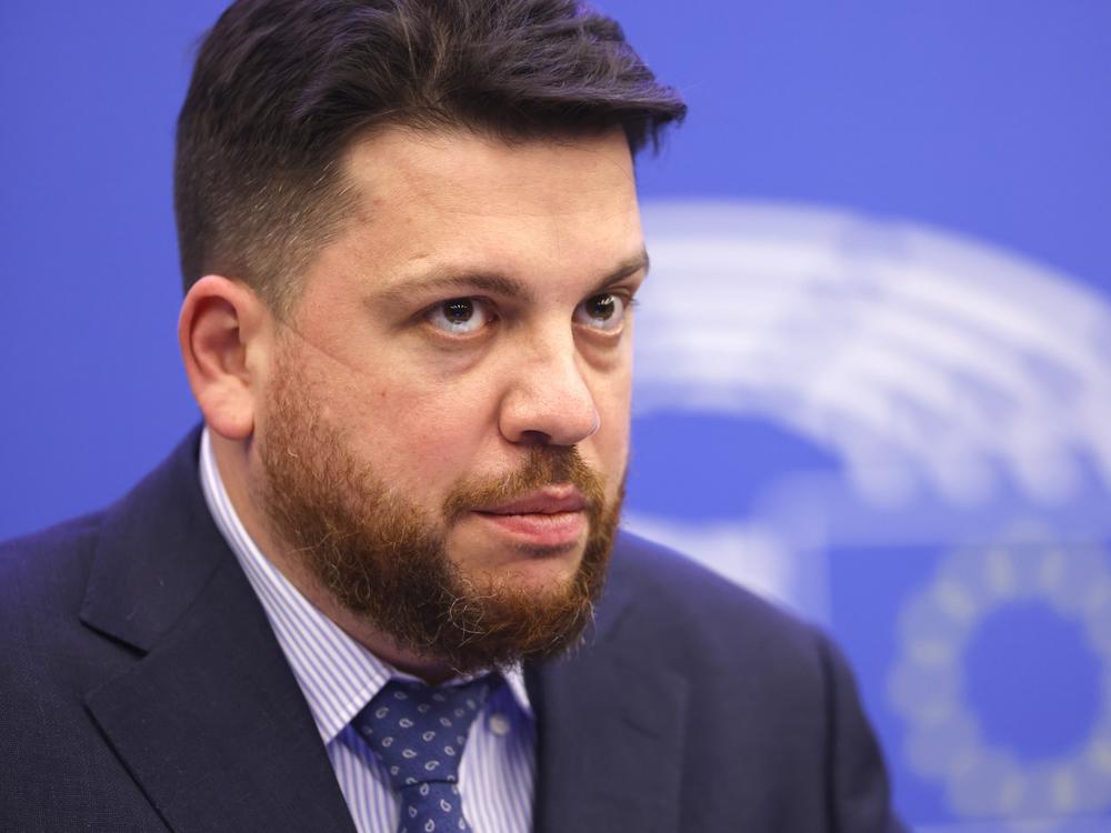 Russia's Leonid Volkov, Chief of staff for the 2018 presidential election for Alexei Navalny's campaign, looks on, at the European Parliament in Strasbourg, eastern France, Dec. 15, 2021.
