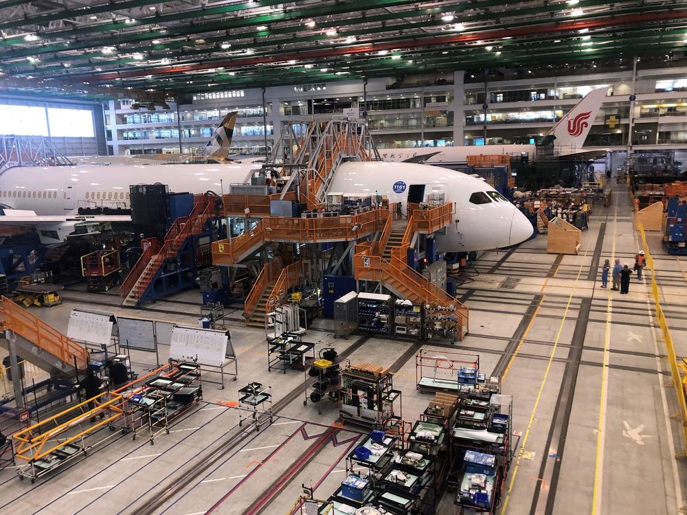 Boeing 787 Dreamliners are built at the aviation company's North Charleston, S.C., assembly plant in 2023.