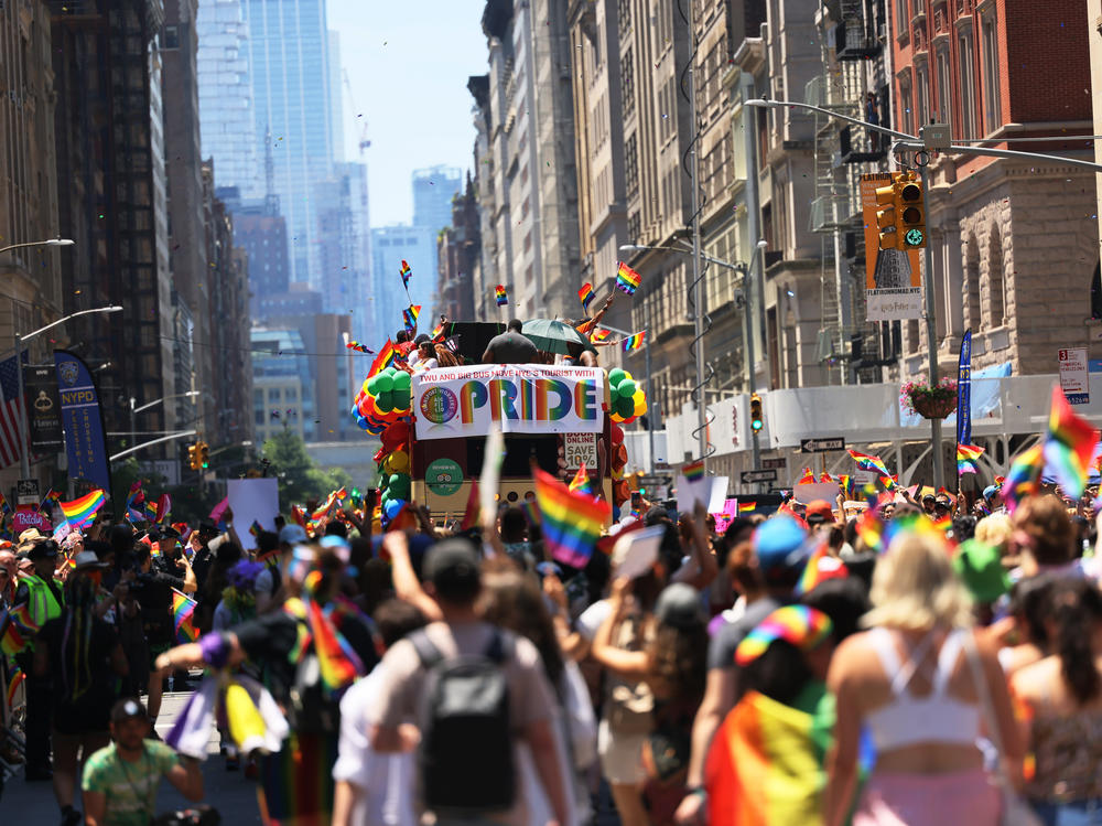 People participate in the New York City Pride Parade on Fifth Avenue in New York on June 26, 2022.