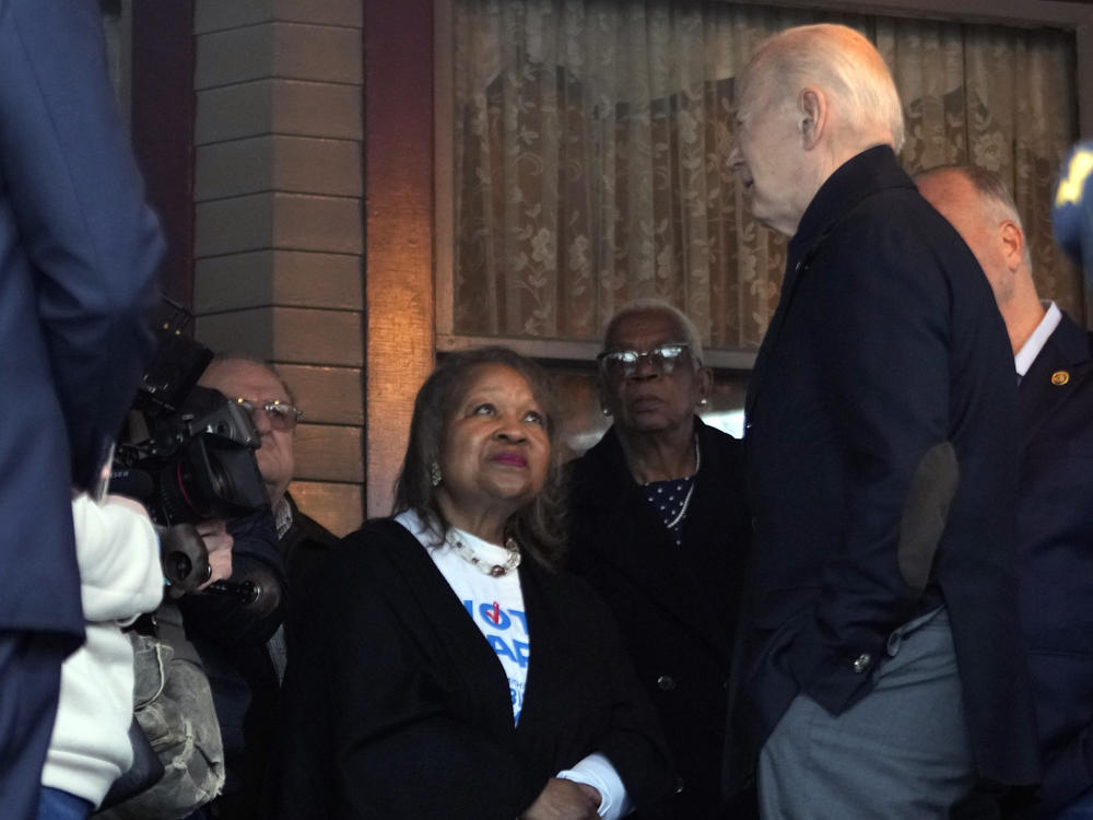 President Biden talks with supporters during a campaign event in Saginaw, Mich., on March 14.
