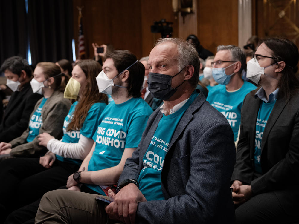 People with symptoms of long Covid sit in the audience as they listen during a Senate Committee hearing on Long Covid earlier this year. Long Covid remains one of the most vexing legacies of the pandemic.