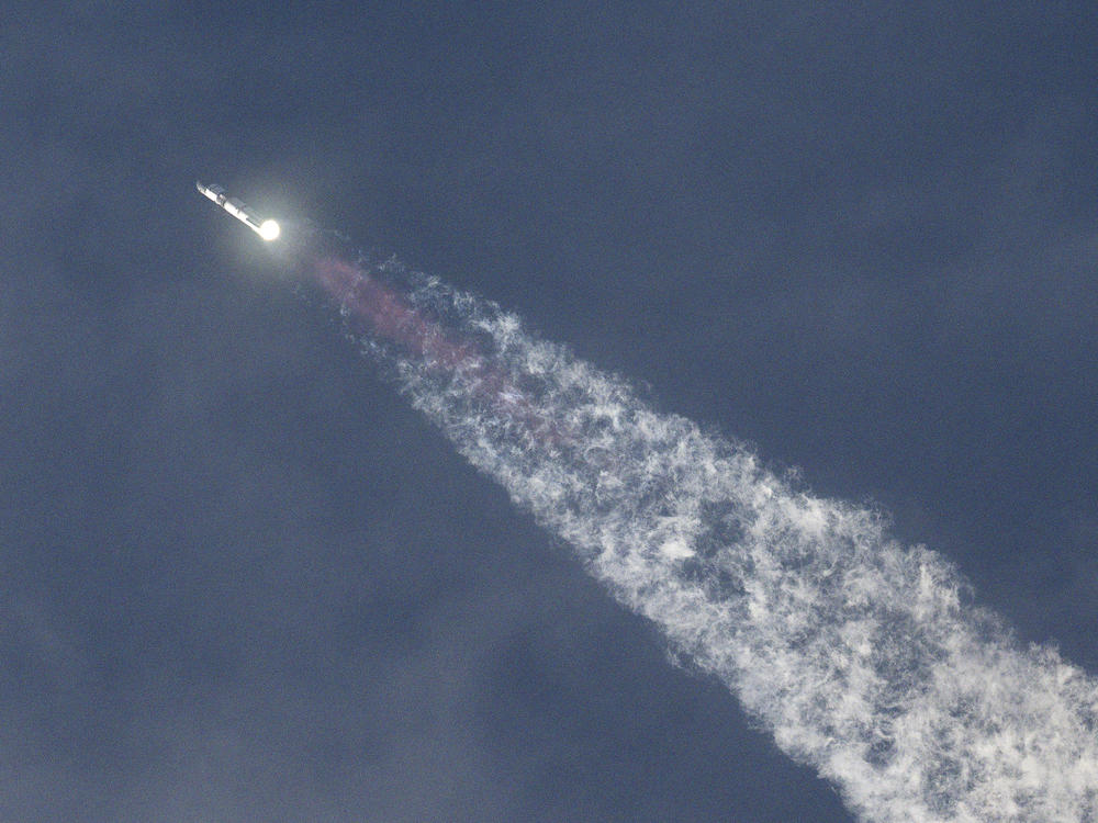 The SpaceX Starship spacecraft lifts off from Starbase in Boca Chica, Texas, on Thursday.