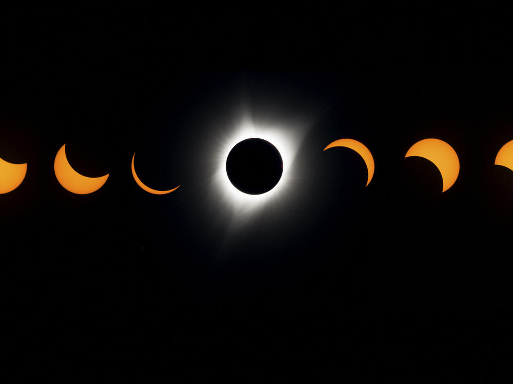 A composite image of the 2017 total solar eclipse seen from the Lowell Observatory Solar Eclipse Experience in Madras, Ore.