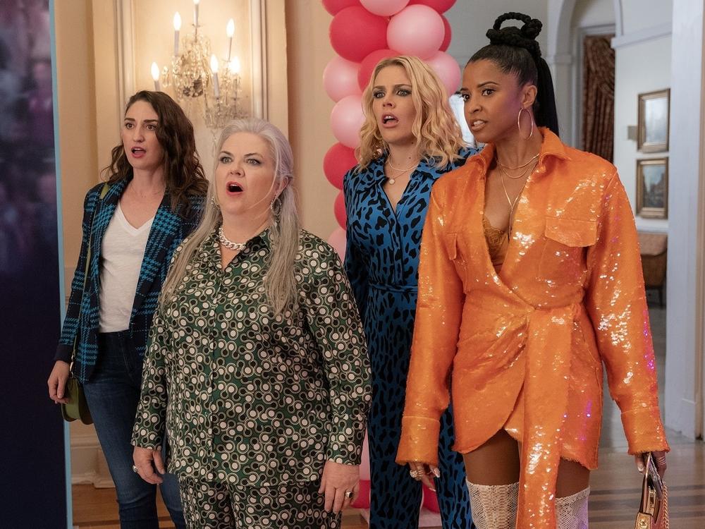 Sara Bareilles, left, Paula Pell, Busy Philipps and Renée Elise Goldsberry in <em>Girls5eva</em> Season 3.