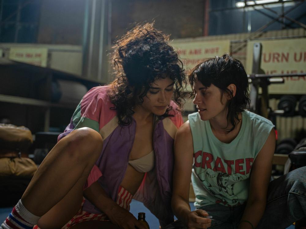 Katy O'Brian and Kristen Stewart in <em>Love Lies Bleeding</em>.