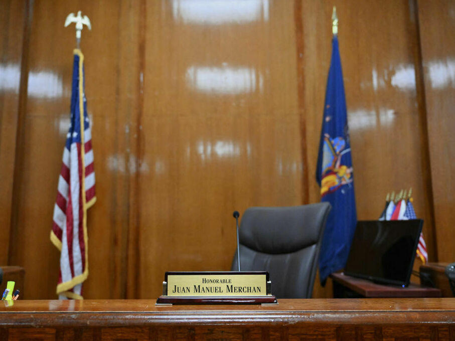 A general view shows Judge Juan Manuel Merchan's courtroom at Manhattan Criminal Court in New York City on Tuesday. Former  President Donald Trump will become the first former U.S. president to face criminal trial when jury selection begins.