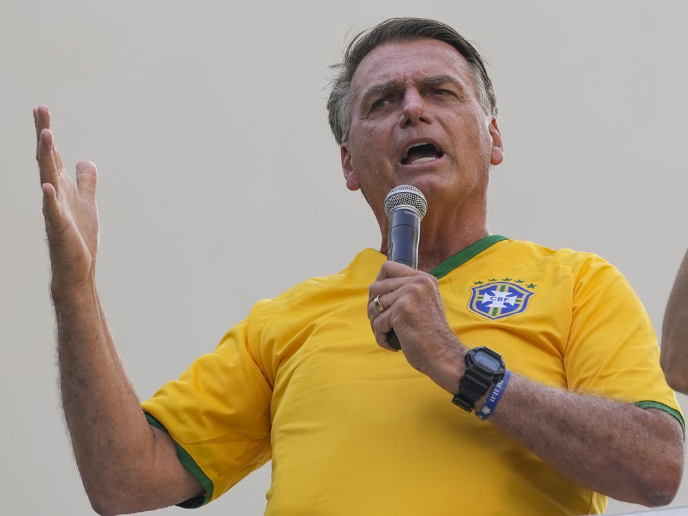 Former President Jair Bolsonaro addresses supporters during a rally in Sao Paulo., Brazil, on Feb. 25, 2024.