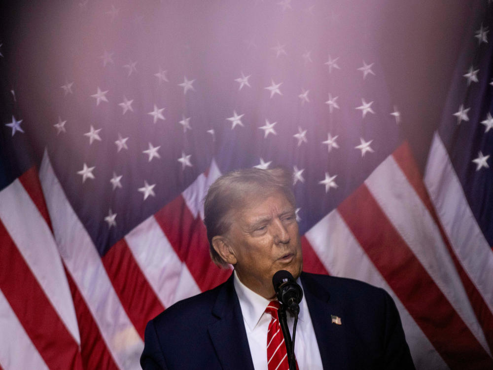 Former President Donald Trump speaks during a 