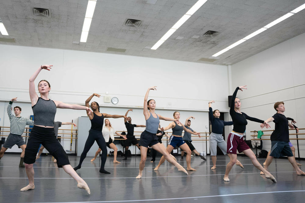 Students dance in an advanced Allegro class taught by instructor Jeff Edwards.