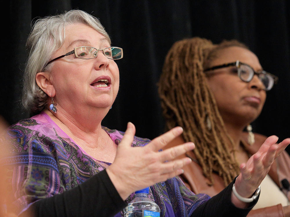 Gayle McLaughlin, then Richmond's mayor, speaks onstage during a 2014 event in Los Angeles.
