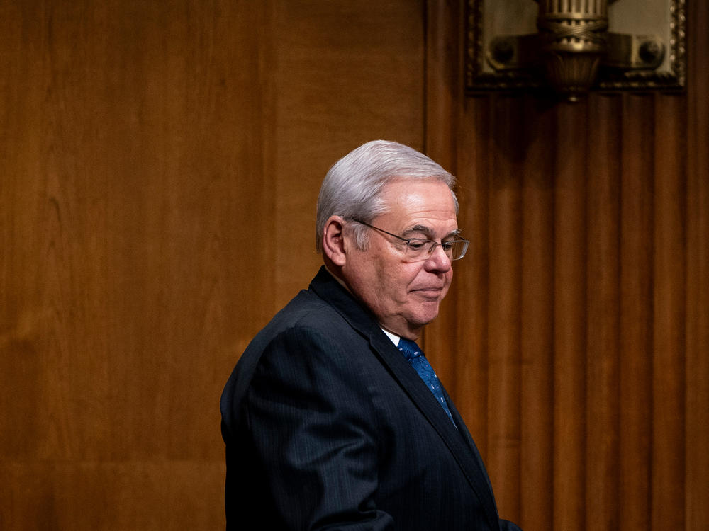 Sen. Bob Menendez, a Democrat from New Jersey, arrives for a Senate Finance Committee hearing on Thursday.
