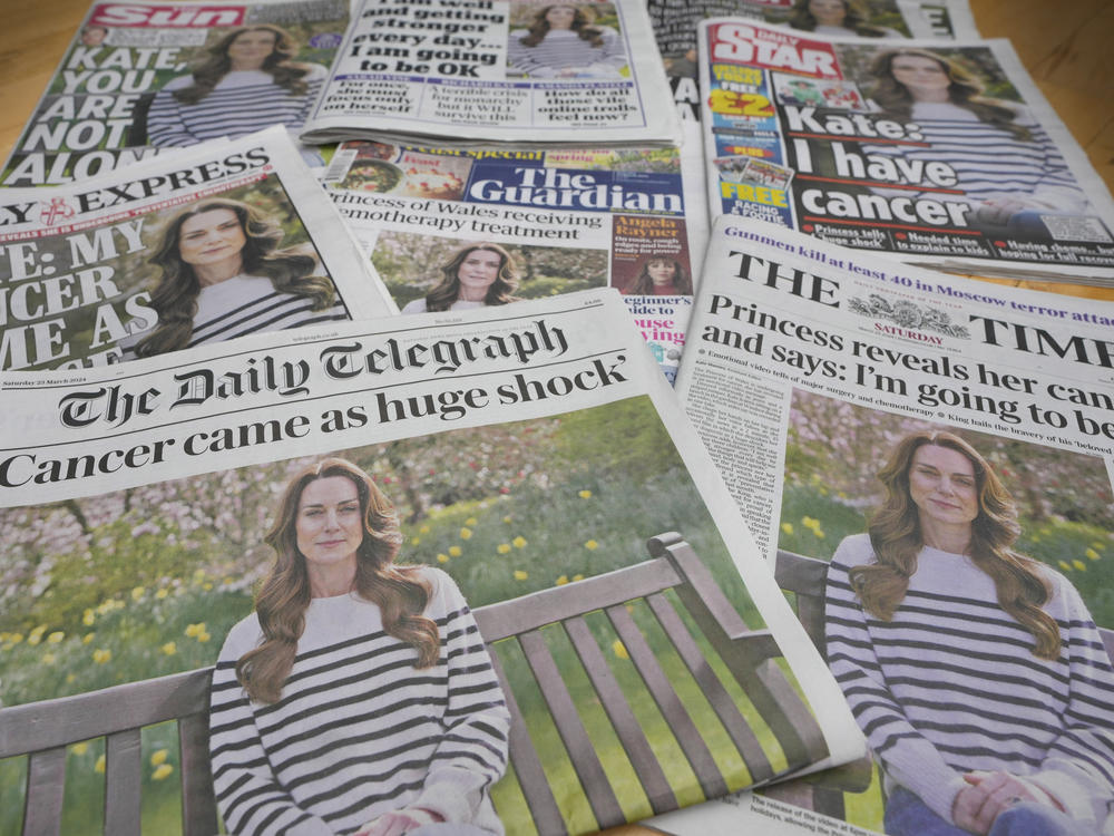 A montage of the front pages of some of Britain's newspapers in London on Saturday.