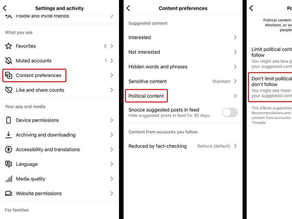 You can update your preferences in the app to avoid Instagram limiting political content.