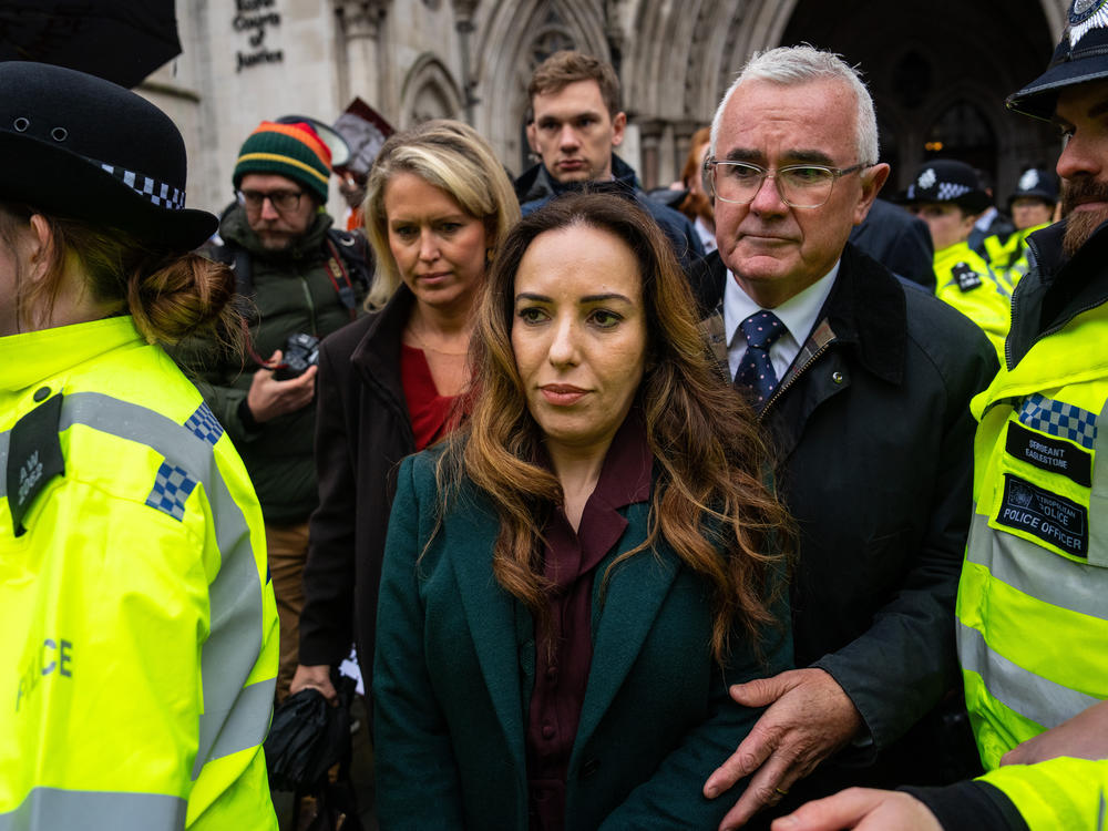 Stella Assange, human rights activist and wife of Julian Assange, leaves the High Court during Julian's trial, on Feb. 21, in London.