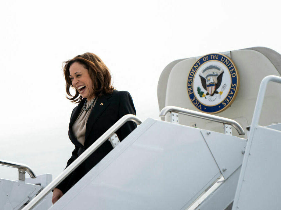 Vice President Kamala Harris disembarks Air Force 2 at the Minneapolis-St. Paul airport in St. Paul, Minn., on March 14, as part of a series of events on protecting reproductive rights.