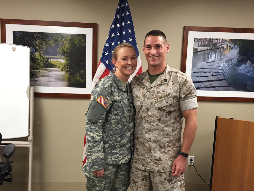 Helen and Matt Perry at Helen's promotion to captain in July 2015, at San Antonio Military Medical Center, Texas.