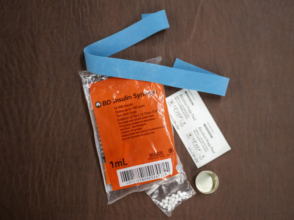 Supplies for a clean syringe kit are seen at FAVOR ~ Western PA, a nonprofit recovery center in Bolivar, Pa., on Nov. 7, 2023.