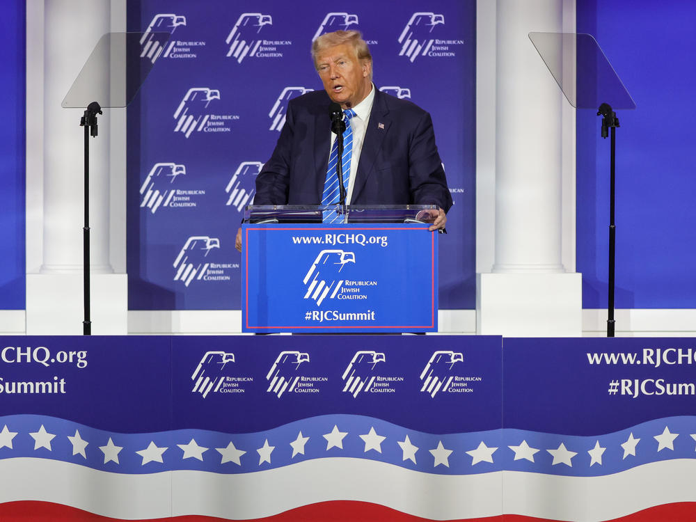 Former President Donald Trump speaks during the Republican Jewish Coalition's Annual Leadership Summit on October 28, 2023 in Las Vegas, Nevada.