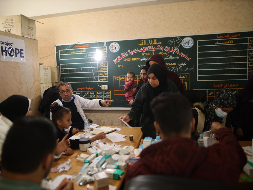 Project HOPE's team in Gaza provides medical care at a short-term medical clinic in a school housing displaced families in Rafah on Feb. 9.