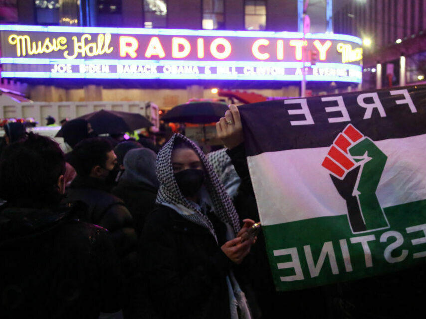 Pro-Palestinian demonstrators gather for the 