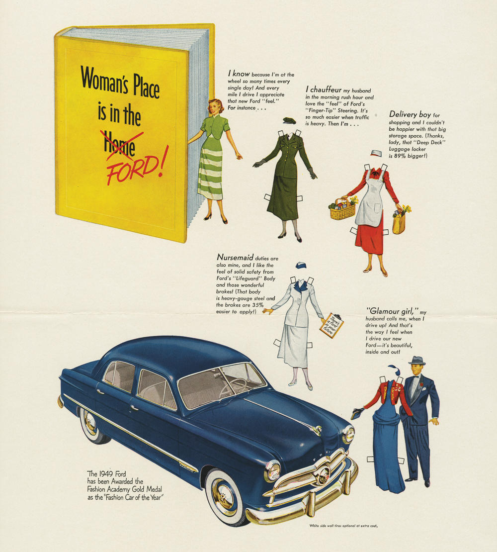 A post-World War II Ford ad shows all the ways the car helps a woman in her family duties — even as they extend beyond the home.