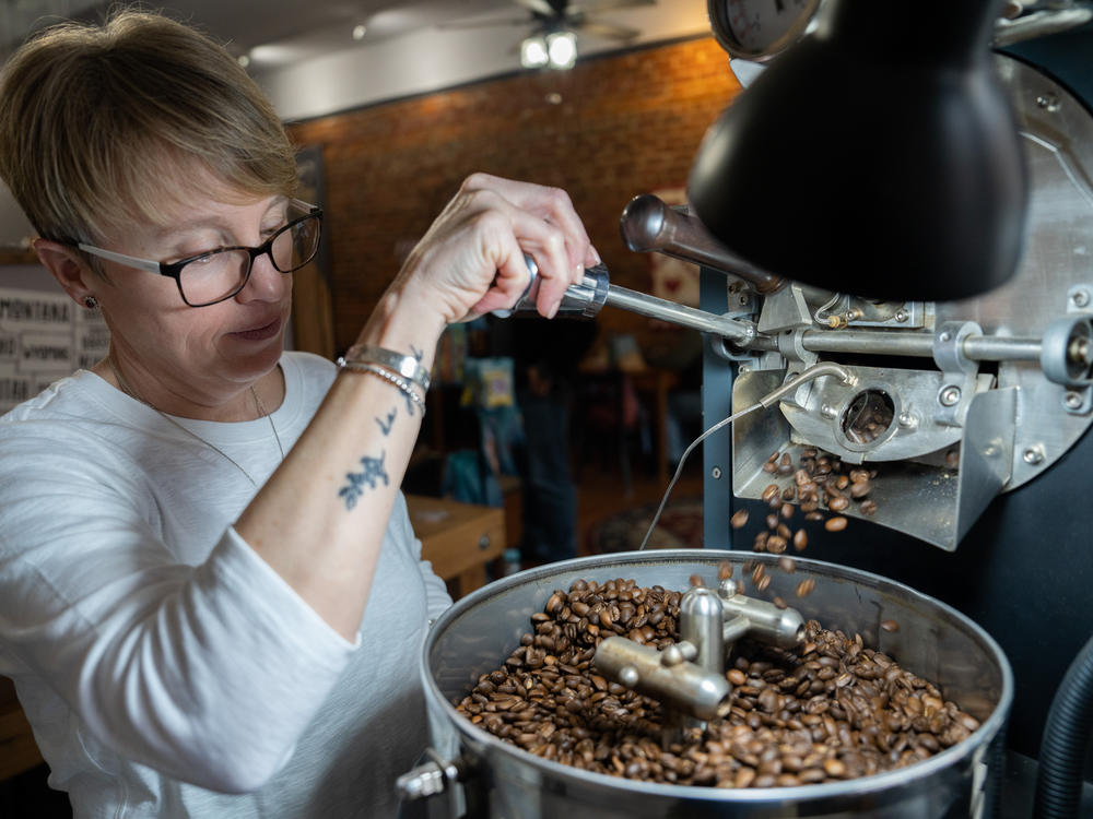Powell roasts her own coffee beans at her shop in West Virginia.