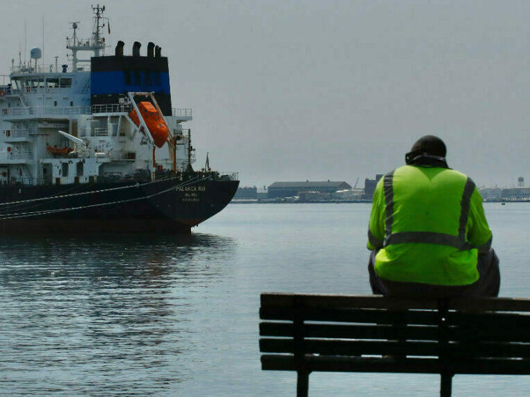 Ships are docked at Patapsco River after the cargo ship Dali ran into and collapsed the Francis Scott Key Bridge.