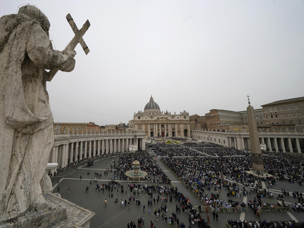 A view of St. Peter's Square at The Vatican during the Easter Sunday mass celebrated by Pope Francis, Sunday, March 31, 2024.