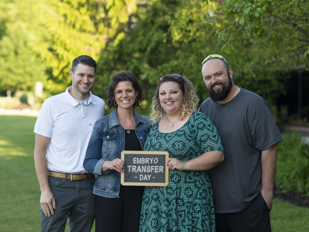 Tammy and Jordan Myers with their surrogate, Lauren Vermilye, and her husband, Jonathan Vermilye. Lauren volunteered to be their surrogate, without compensation, after hearing about Tammy's breast cancer.