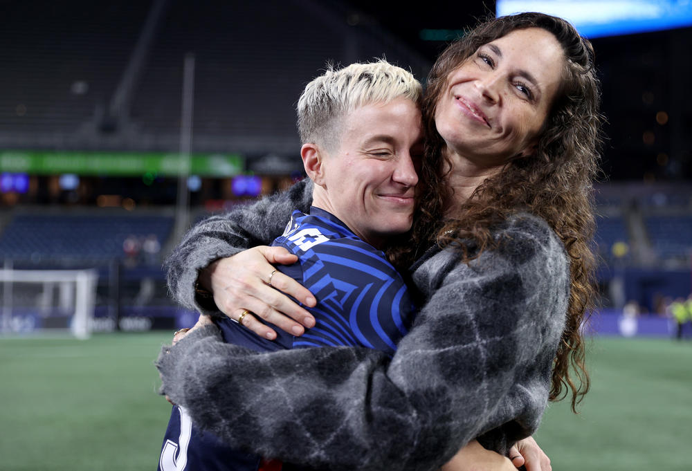 Megan Rapinoe, left, and Sue Bird on Oct. 06, 2023 in Seattle, Wash.