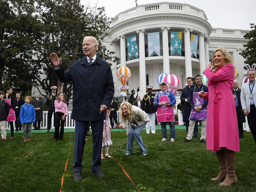 President Joe Biden and first lady Jill Biden host the White House Easter Egg Roll on the South Lawn on April 1, 2024, in Washington, D.C.
