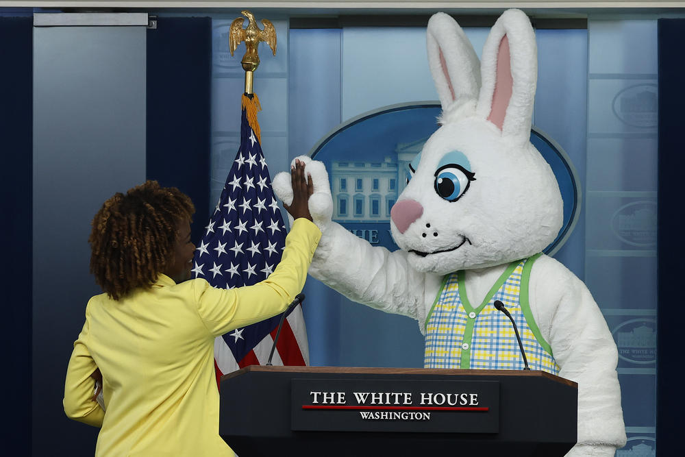 The Easter Bunny joins White House Press Secretary Karine Jean-Pierre for the daily news briefing at the White House.