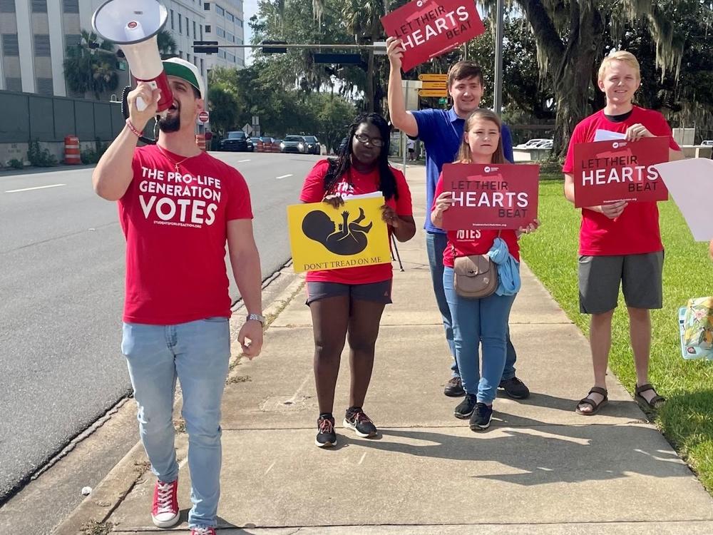 Abortion access protesters rallied outside the Florida Supreme Court in 2023 after the court heard arguments against Florida's 15-week abortion ban.