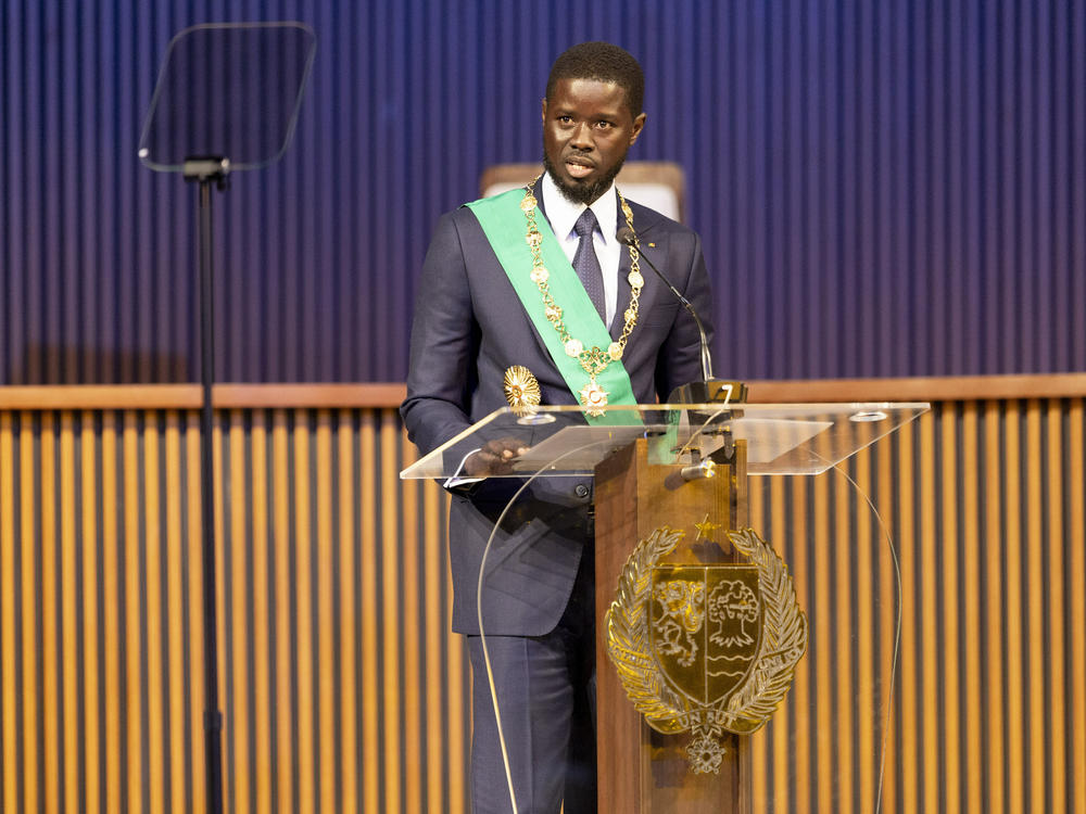 Bassirou Diomaye Faye delivers his inaugural speech after being sworn in as Senegal's president in Dakar, Senegal, Tuesday, April 2, 2024.