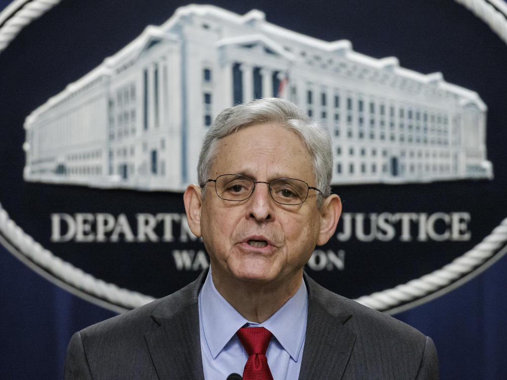 U.S. Attorney General Merrick Garland speaks at a press conference on Dec. 6, 2023, about DOJ's indictment of four Russian military personnel for war crimes committed against a U.S. national living in Ukraine, the first of such charges ever to be brought under the U.S. war crimes statute.