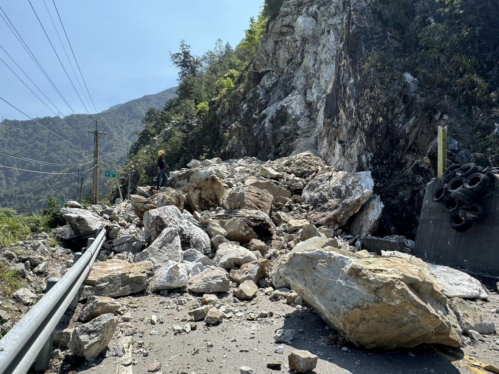 Hualien: Rocks blocked the road after a magnitude 7.4 earthquake struck off Taiwan's eastern coast.