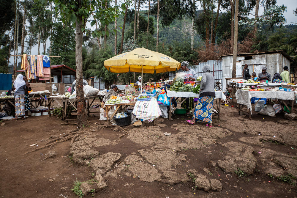 A market operates inside the center, servicing the thousands of refugees who currently call the place home.