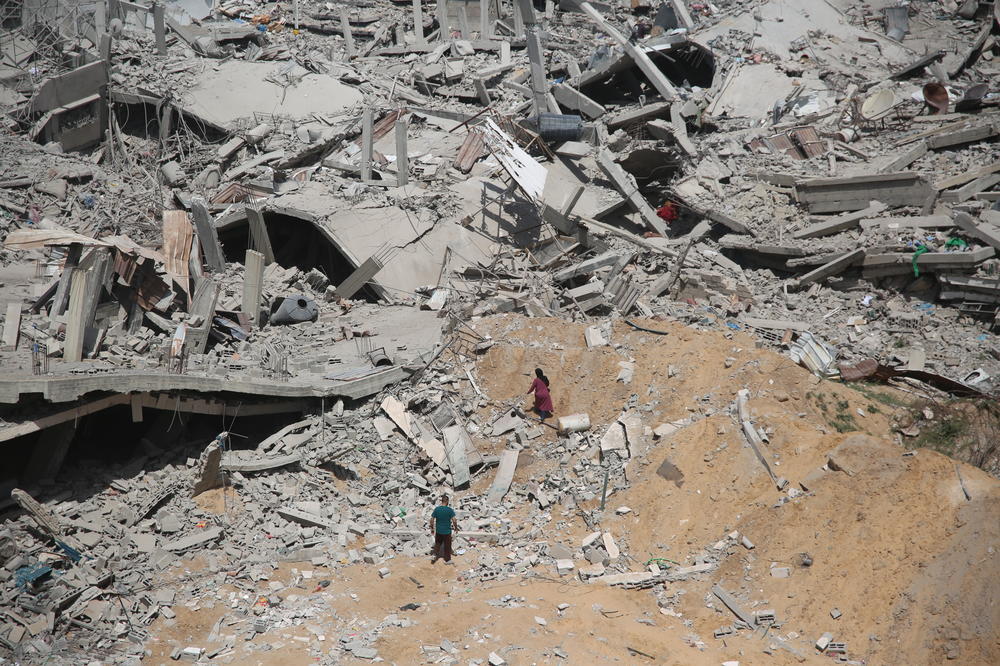 The damaged area around the Al-Shifa Hospital in Gaza City after it was besieged by Israeli forces, April 1.