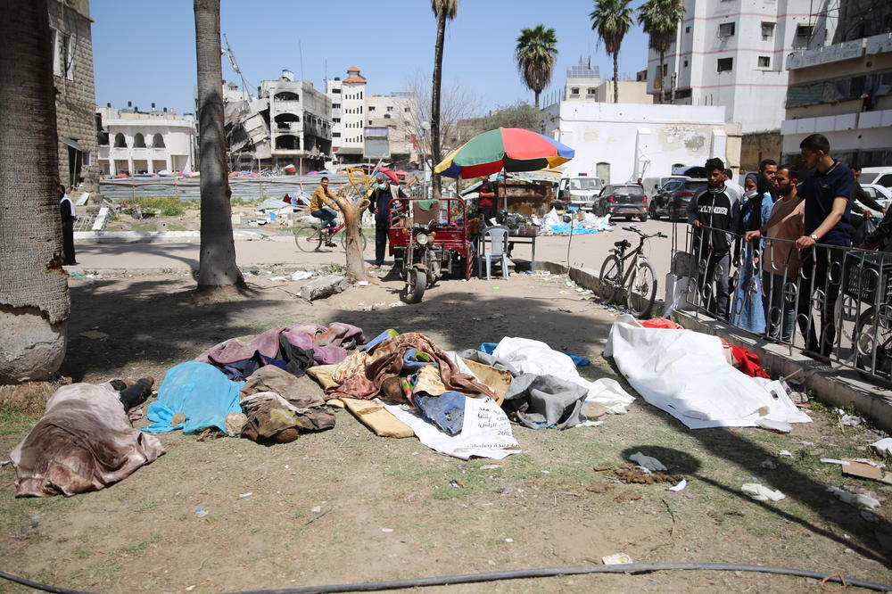 Dead bodies outside Al-Shifa Hospital in Gaza City on April 1, 2024.