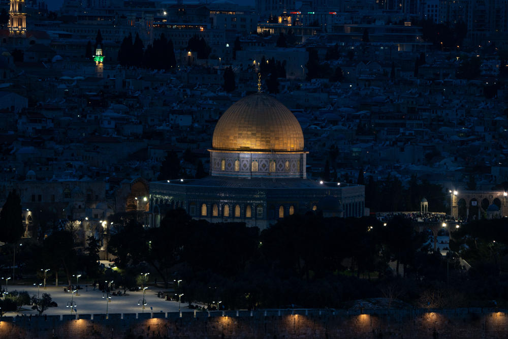 A view of the Dome of the rock in the Al Aqsa compound with the old city of Jerusalem behind it on March 21, 2024.
