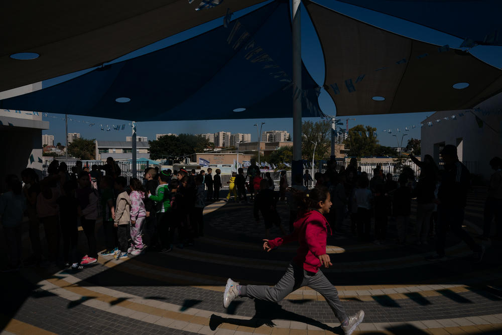 Children play at Alon Sciences Elementary School in Sderot, Israel, on March 20.