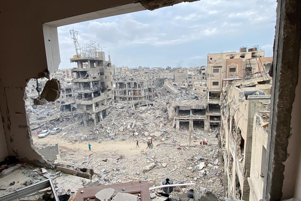 A view from a destroyed building in Khan Younis caused by Israeli attacks.