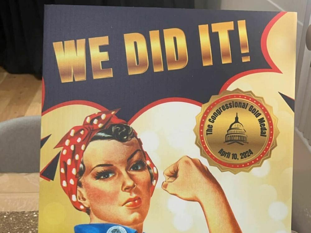 A triumphant image of the Rosie the Riveter is displayed at the Hamilton Hotel in Washington, D.C.