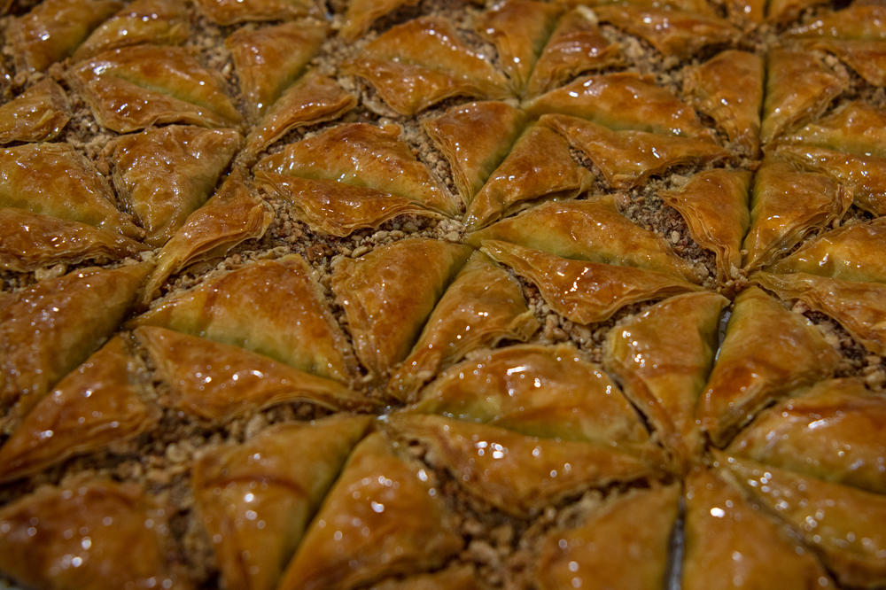 Some of the desserts Rummaneh prepares at his bakery the Al-Am'ari refugee camp in Ramallah.