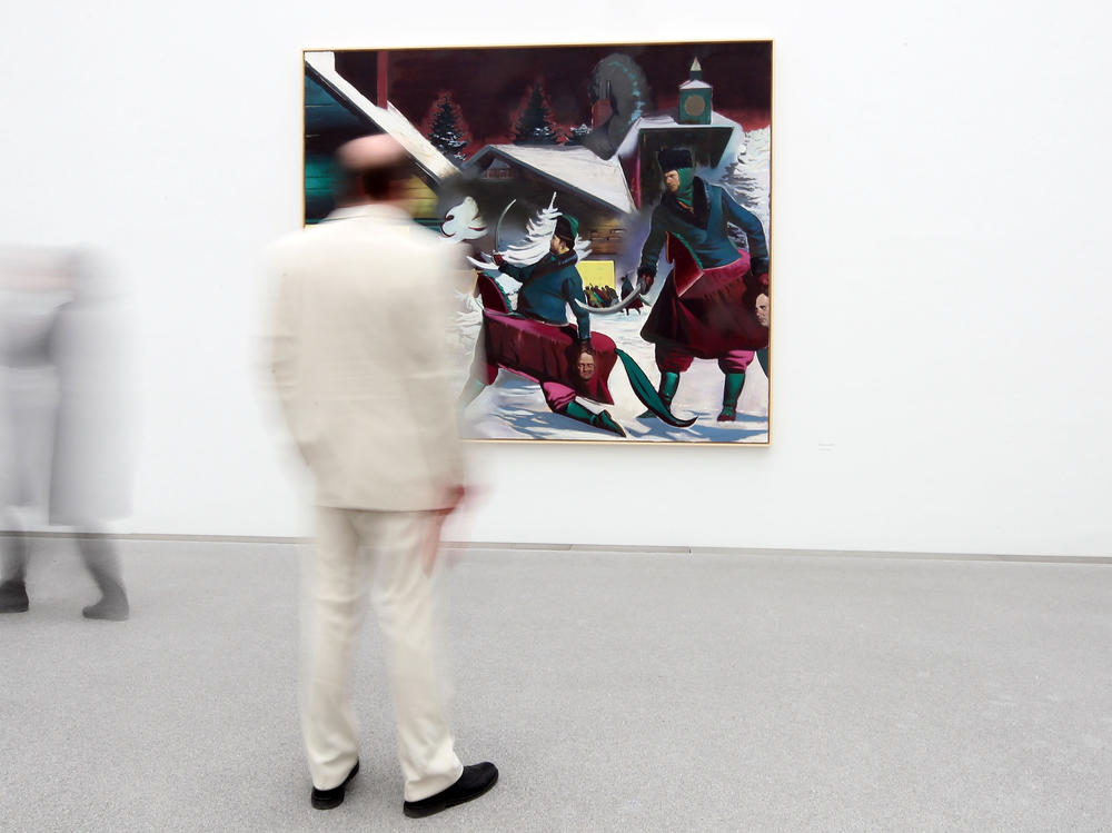 Preview visitors attend the Neo Rauch exhibition 