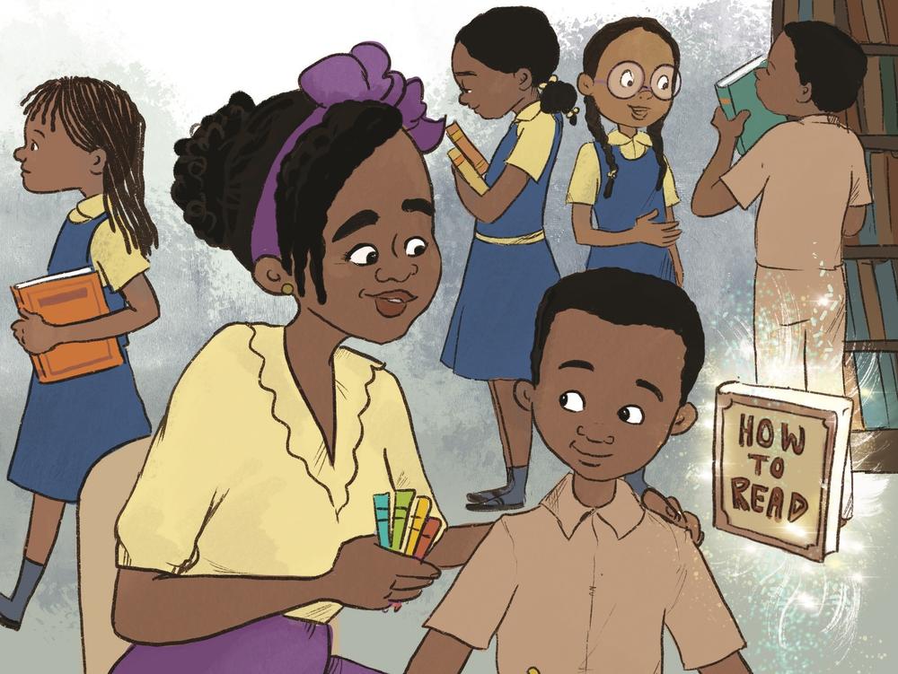 An illustration from his book <em>Rohan Bullkin and the Shadows</em>, by illustrator Rachel Moss. It depicts Juleus Ghunta and his teacher described in his Unsung Hero story.
