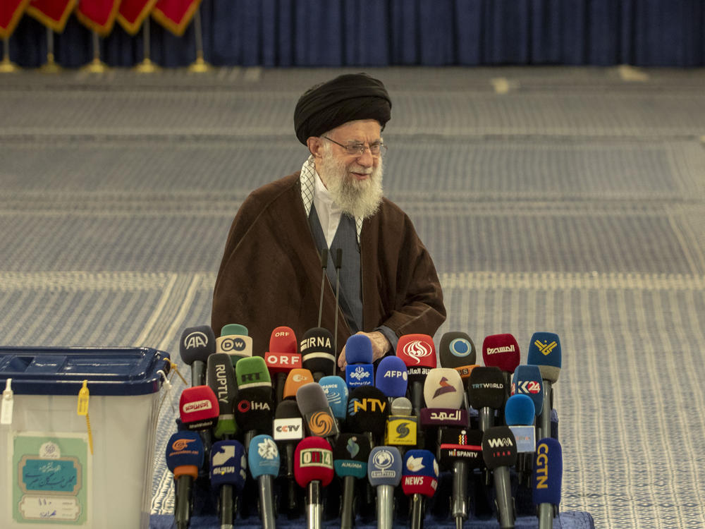 Iran's supreme leader Ayatollah Ali Khamenei speaks  on March 1 in Tehran, Iran. Iran vowed to respond after an attack on an Iranian consulate in Syria.